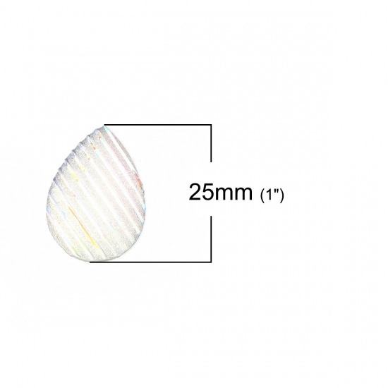 Изображение Resin AB Rainbow Color Aurora Borealis Dome Seals Cabochon Drop White Stripe Pattern Glitter 25mm(1") x 18mm( 6/8"), 30 PCs