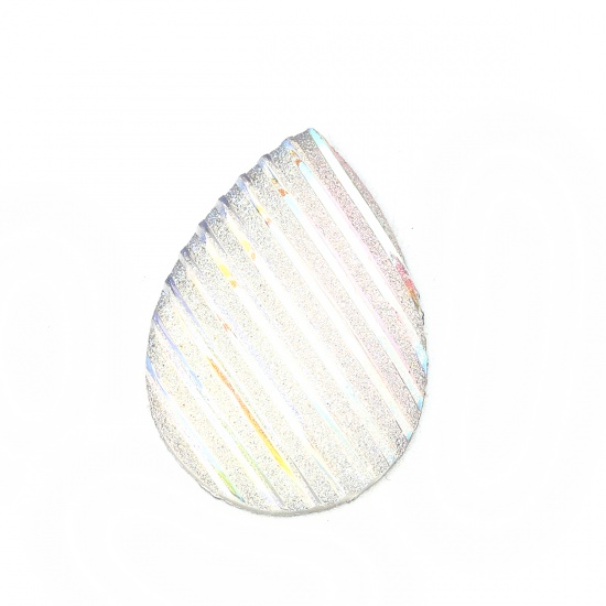 Изображение Resin AB Rainbow Color Aurora Borealis Dome Seals Cabochon Drop White Stripe Pattern Glitter 25mm(1") x 18mm( 6/8"), 30 PCs