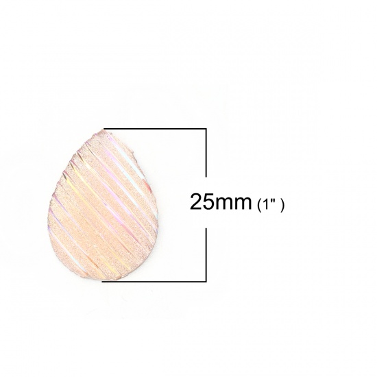 Изображение Resin AB Rainbow Color Aurora Borealis Dome Seals Cabochon Drop Pink Stripe Pattern Glitter 25mm(1") x 18mm( 6/8"), 30 PCs