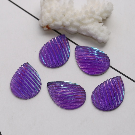 Изображение Resin AB Rainbow Color Aurora Borealis Dome Seals Cabochon Drop Purple Stripe Pattern Glitter 25mm(1") x 18mm( 6/8"), 30 PCs
