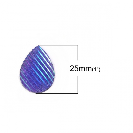 Изображение Resin AB Rainbow Color Aurora Borealis Dome Seals Cabochon Drop Blue Violet Stripe Pattern Glitter 25mm(1") x 18mm( 6/8"), 30 PCs