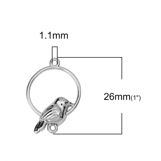 Picture of Zinc Based Alloy Connectors Circle Ring Silver Tone Bird 26mm x 18mm, 10 PCs