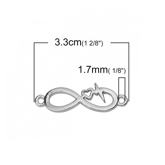 Image de Connecteurs en Alliage de Zinc Symbole"Infini" Argent Mat Electrocardiogramme 33mm x 11mm, 10 Pcs