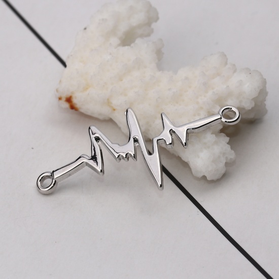 Picture of Zinc Based Alloy Connectors Heartbeat/ Electrocardiogram Silver Tone 44mm x 20mm, 10 PCs