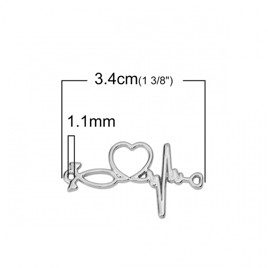 Immagine di Lega di Zinco Connettore Accessori Gesu Cristo Ichthus Pesce Simbolo Tono Argento IL Battito Cardiaco /Dell 'elettrocardiogramma Disegno 34mm x 19mm, 10 Pz