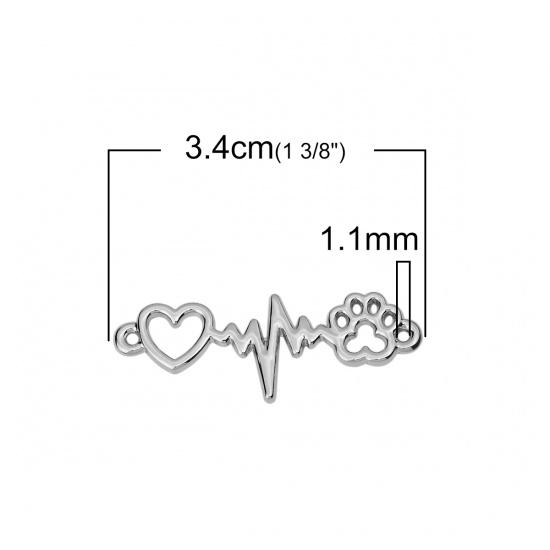 Picture of Zinc Based Alloy Connectors Heartbeat/ Electrocardiogram Silver Tone Paw Claw 34mm x 12mm, 10 PCs