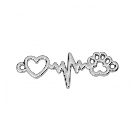 Picture of Zinc Based Alloy Connectors Heartbeat/ Electrocardiogram Silver Tone Paw Claw 34mm x 12mm, 10 PCs