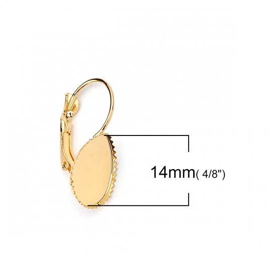 Picture of Brass Lever Back Clips Earrings Drop Gold Plated Cabochon Settings (Fits 14mmx10mm) 29mm x11mm(1 1/8" x 3/8") - 26mm x11mm(1" x 3/8"), Post/ Wire Size: (20 gauge), 10 PCs