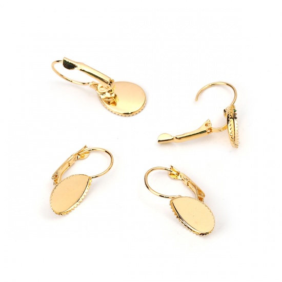 Picture of Brass Lever Back Clips Earrings Drop Gold Plated Cabochon Settings (Fits 14mmx10mm) 29mm x11mm(1 1/8" x 3/8") - 26mm x11mm(1" x 3/8"), Post/ Wire Size: (20 gauge), 10 PCs