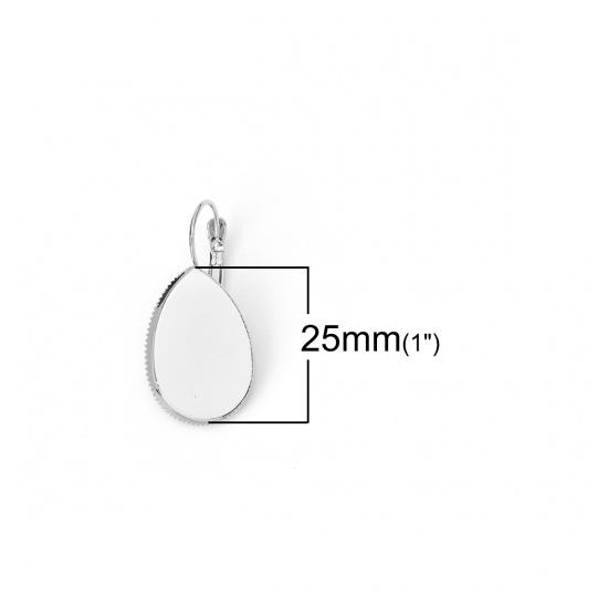 Immagine di Ottone clip orecchio Goccia Tono Argento Basi per Cabochon (Adatto 25mmx18mm) 37mm x 20mm, Dimensione di Posta / Cavo: (19 misura), 10 Pz                                                                                                                     