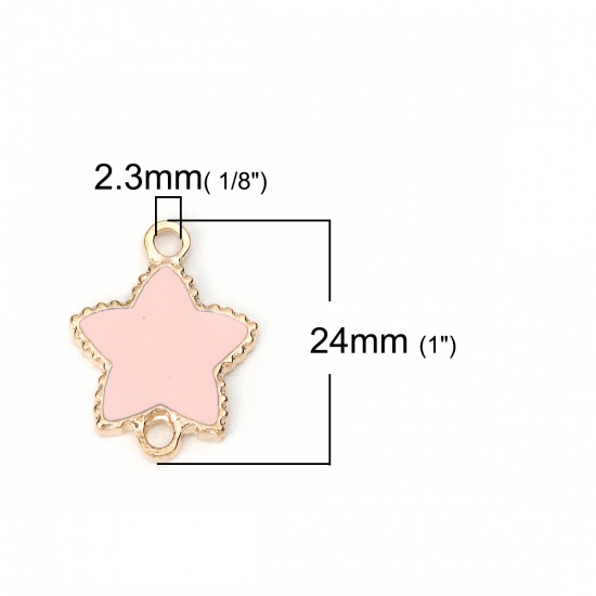 Picture of Zinc Based Alloy Connectors Pentagram Star Gold Plated Pink Enamel 24mm x 19mm, 10 PCs