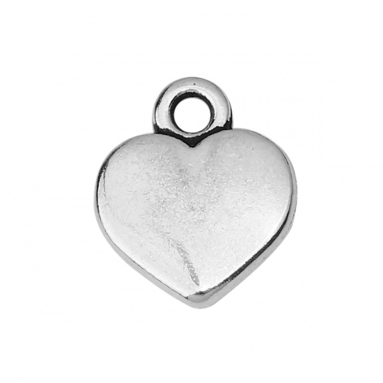 Picture of Zinc Based Alloy Charms Heart Antique Silver 12mm( 4/8") x 10mm( 3/8"), 100 PCs