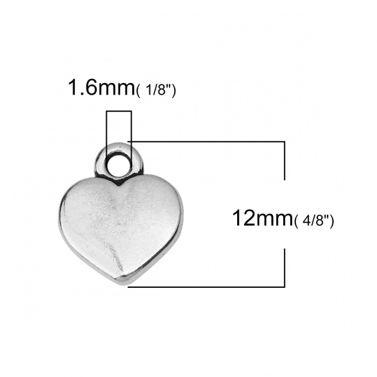 Picture of Zinc Based Alloy Charms Heart Antique Silver 12mm( 4/8") x 10mm( 3/8"), 100 PCs