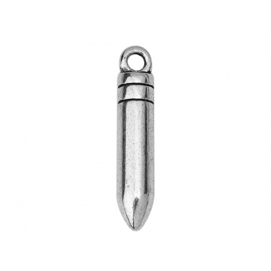 Zinc Based Alloy Charms Bullet Antique Silver 23mm( 7/8") x 5mm( 2/8"), 30 PCs の画像