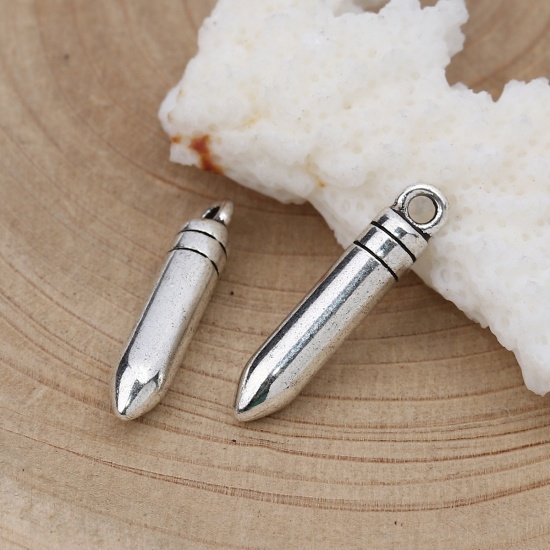 Zinc Based Alloy Charms Bullet Antique Silver 23mm( 7/8") x 5mm( 2/8"), 30 PCs の画像