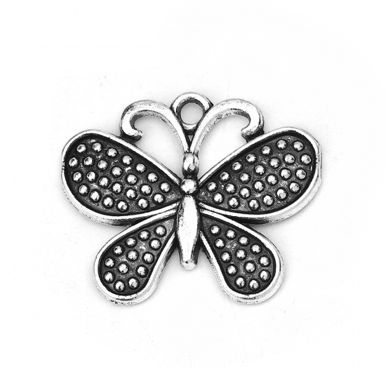Изображение Zinc Based Alloy Charms Butterfly Animal Antique Silver 25mm(1") x 21mm( 7/8"), 30 PCs