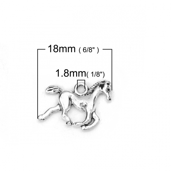 Picture of Zinc Based Alloy 3D Charms Horse Animal Antique Silver Color 18mm( 6/8") x 15mm( 5/8"), 50 PCs