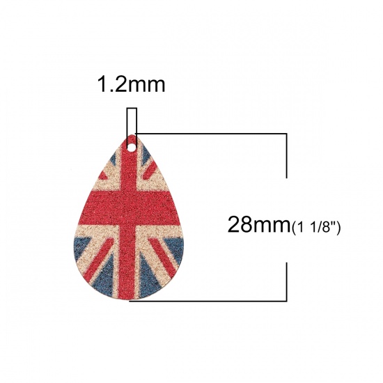 Picture of Iron Based Alloy Enamel Painting Charms Drop Gold Plated Red & Blue Union Jack Flag Sparkledust 28mm(1 1/8") x 18mm( 6/8"), 3 PCs