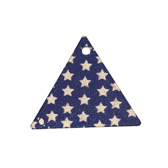 Imagen de Hierro Pintura de esmalte Colgantes Charms Triángulo Chapado en Oro Azul Estrellas de cinco puntos Polvo Estelar 22mm x 19mm, 3 Unidades