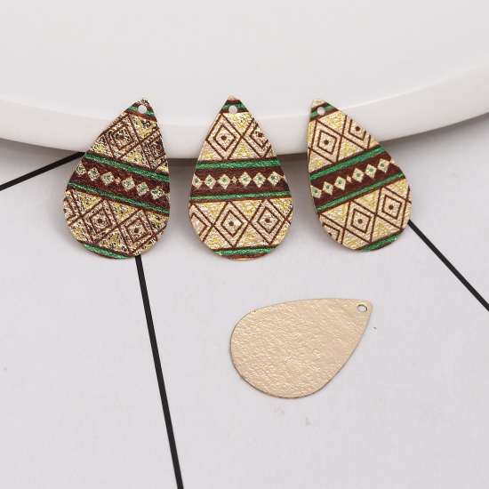 Picture of Iron Based Alloy Enamel Painting Charms Drop Gold Plated Coffee Rhombus Sparkledust 28mm(1 1/8") x 18mm( 6/8"), 3 PCs