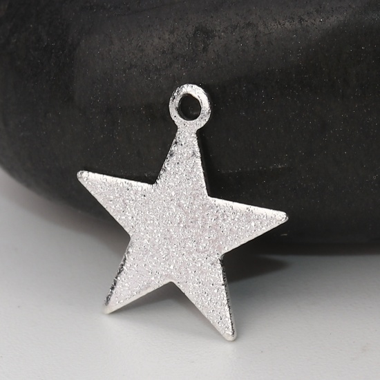 Imagen de Latón Colgantes Charms Estrellas de cinco puntos Argentado Polvo Estelar 14mm x 13mm, 10 Unidades