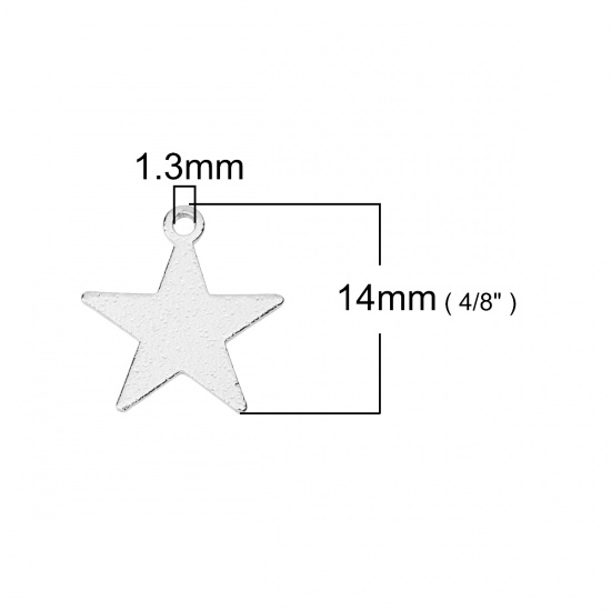 Imagen de Latón Colgantes Charms Estrellas de cinco puntos Argentado Polvo Estelar 14mm x 13mm, 10 Unidades