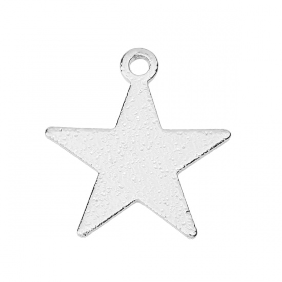 Imagen de Latón Colgantes Charms Estrellas de cinco puntos Argentado Polvo Estelar 14mm x 13mm, 10 Unidades