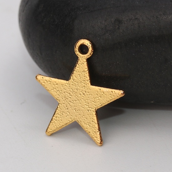 Imagen de Latón Colgantes Charms Estrellas de cinco puntos Chapado en Oro Polvo Estelar 14mm x 13mm, 10 Unidades