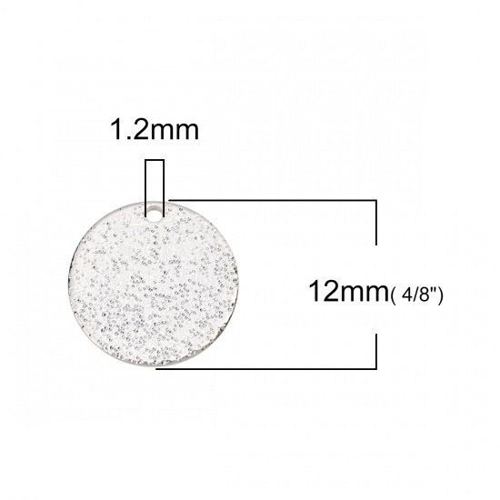 Immagine di Ottone Charms Tondo Argento Placcato Polvere di Stelle 12mm Dia., 10 Pz