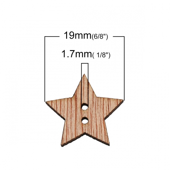 Picture of Natural Three-ply Board Sewing Buttons Scrapbooking Two Holes Pentagram Star 19mm( 6/8") x 18mm( 6/8"), 100 PCs