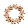 Imagen de Madera Terciada Botón de Costura Scrapbooking Dos Agujeros Estrellas de cinco puntos Natural 19mm x 18mm, 100 Unidades