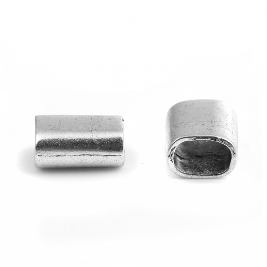 Immagine di Lega di Zinco Perline Addetti Cinturini per Orologi Rettangolo Argento Antico Circa 19mm x 14mm, Foro: Circa 11mm x 6mm, 10 Pz
