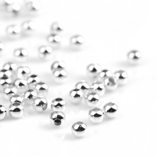 Picture of Copper Beads Round Silver Plated About 3mm( 1/8") Dia, Hole: Approx 1.5mm, 200 PCs