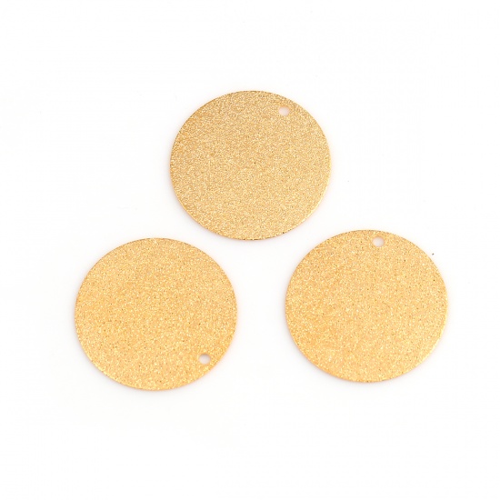 Immagine di Ottone Charms Tondo Oro Placcato Polvere di Stelle 25mm Dia., 10 Pz