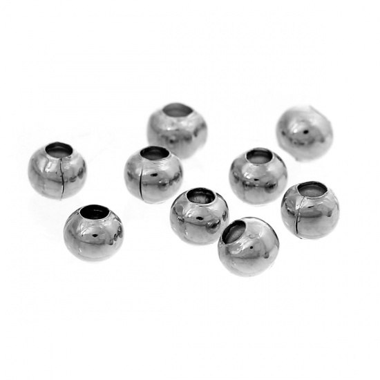 Picture of Alloy Seed Beads Ball Silver Tone About 3mm Dia, Hole: Approx 1.1mm, 1000 PCs