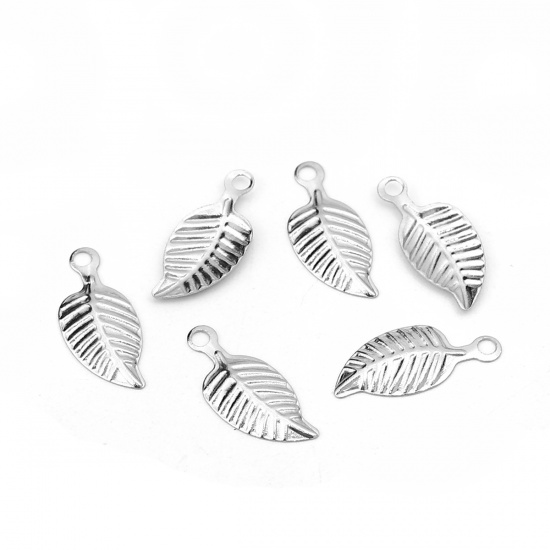 Immagine di 304 Acciaio Inossidabile Charms Foglia Tono Argento 14mm x 6mm, 20 Pz