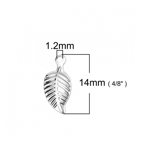Immagine di 304 Acciaio Inossidabile Charms Foglia Tono Argento 14mm x 6mm, 20 Pz