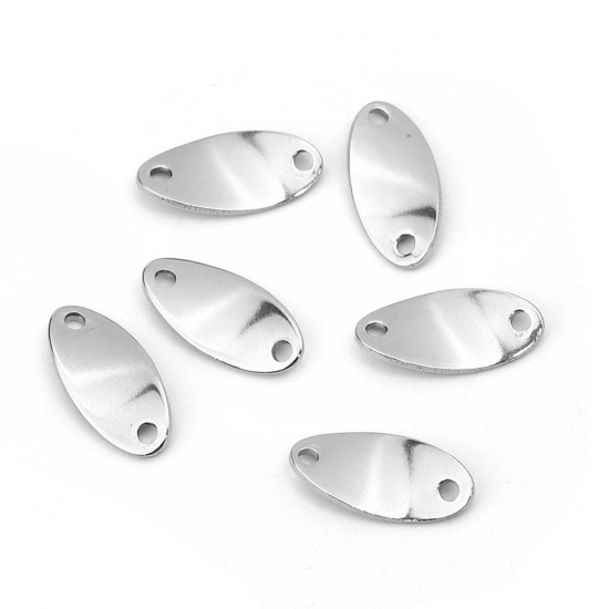 Picture of 304 Stainless Steel Connectors Oval Silver Tone 17mm( 5/8") x 8mm( 3/8"), 10 PCs