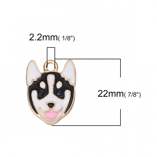 Picture of Zinc Based Alloy Charms Husky Animal Gold Plated Black & White Enamel 22mm( 7/8") x 16mm( 5/8"), 5 PCs