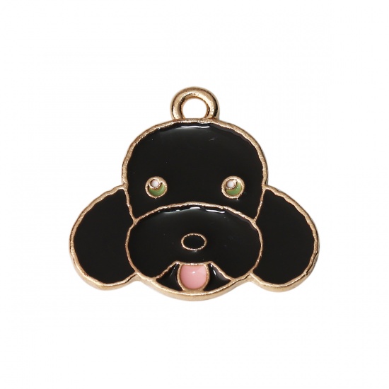 Picture of Zinc Based Alloy Charms Dog Animal Gold Plated Black Enamel 26mm(1") x 23mm( 7/8"), 5 PCs