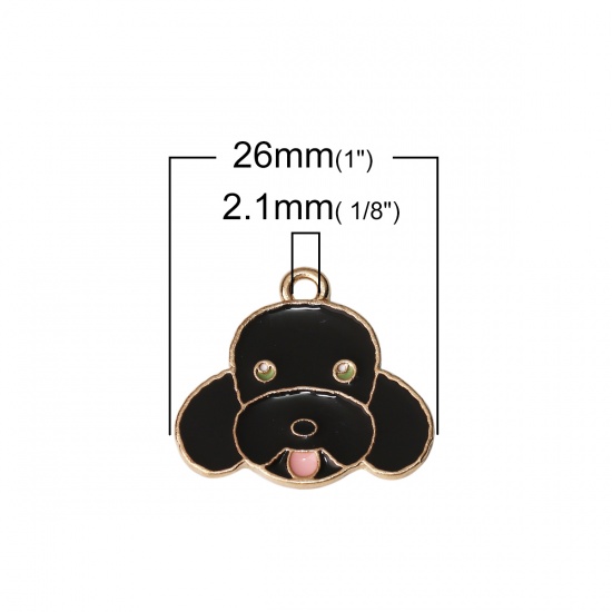 Picture of Zinc Based Alloy Charms Dog Animal Gold Plated Black Enamel 26mm(1") x 23mm( 7/8"), 5 PCs