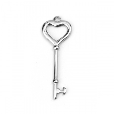 304 Acero Inoxidable Colgantes Llave Tono de Plata Corazón 50mm x 18mm, 5 Unidades 304 Acero Inoxidable Colgantes Llave Tono de Plata Corazón 50mm x 18mm, 5 Unidades