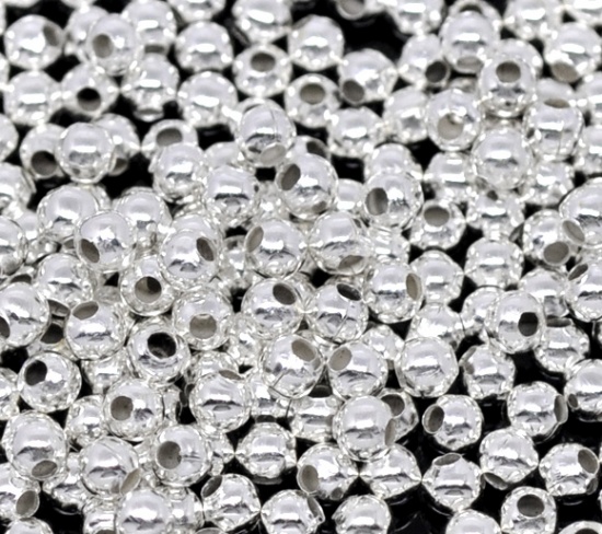 Bild von Eisen(Legierung) Rocailles Perlen Rund Versilbert ca. 3mm D., Loch:ca. 1.1mm, 1000 Stück