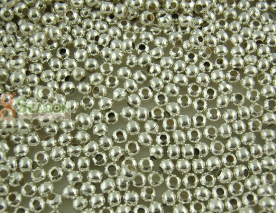 Picture of Iron Based Alloy Seed Beads Ball Silver Plated About 3mm Dia, Hole: Approx 1.1mm, 1000 PCs