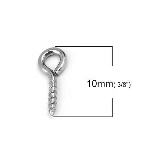 Picture of 304 Stainless Steel Screw Eyes Bails Top Drilled Findings Silver Tone 10mm( 3/8") x 4mm( 1/8"), 100 PCs