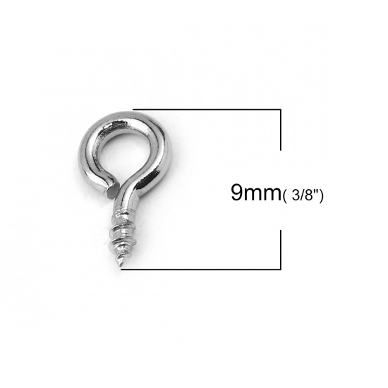Picture of 304 Stainless Steel Screw Eyes Bails Top Drilled Findings Silver Tone 9mm( 3/8") x 5mm( 2/8"), 100 PCs