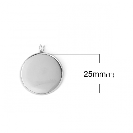 Bild von 304 Edelstahl Anhänger Rund Silberfarbe Cabochon Fassung (für 25mm D.) 32mm x 27mm, 5 Stück