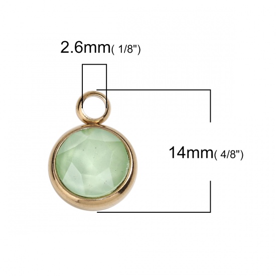 Image de Breloques en 304 Acier Inoxydable & Verre Rond Doré Vert Clair A Facettes 14mm x 10mm , 1 Pièce
