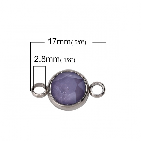 Immagine di 304 Acciaio Inossidabile & Vetro Connettore Tondo Tono Argento Blu Viola Sfaccettato 17mm x 10mm, 1 Pz