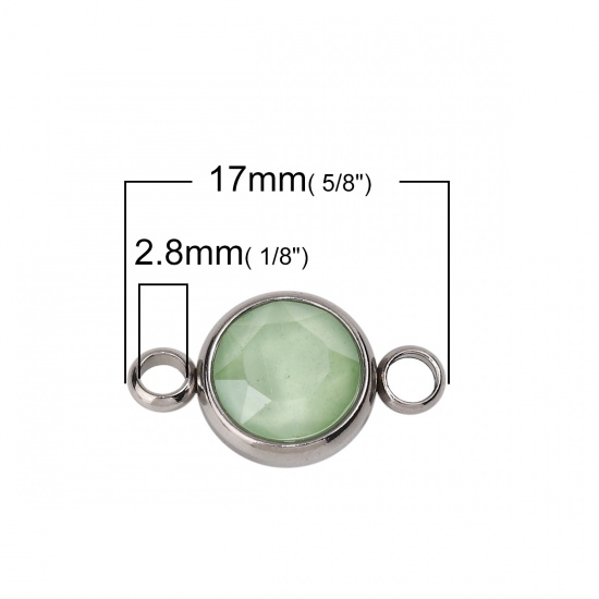 Immagine di 304 Acciaio Inossidabile & Vetro Connettore Tondo Tono Argento Verde Chiaro Sfaccettato 17mm x 10mm, 1 Pz